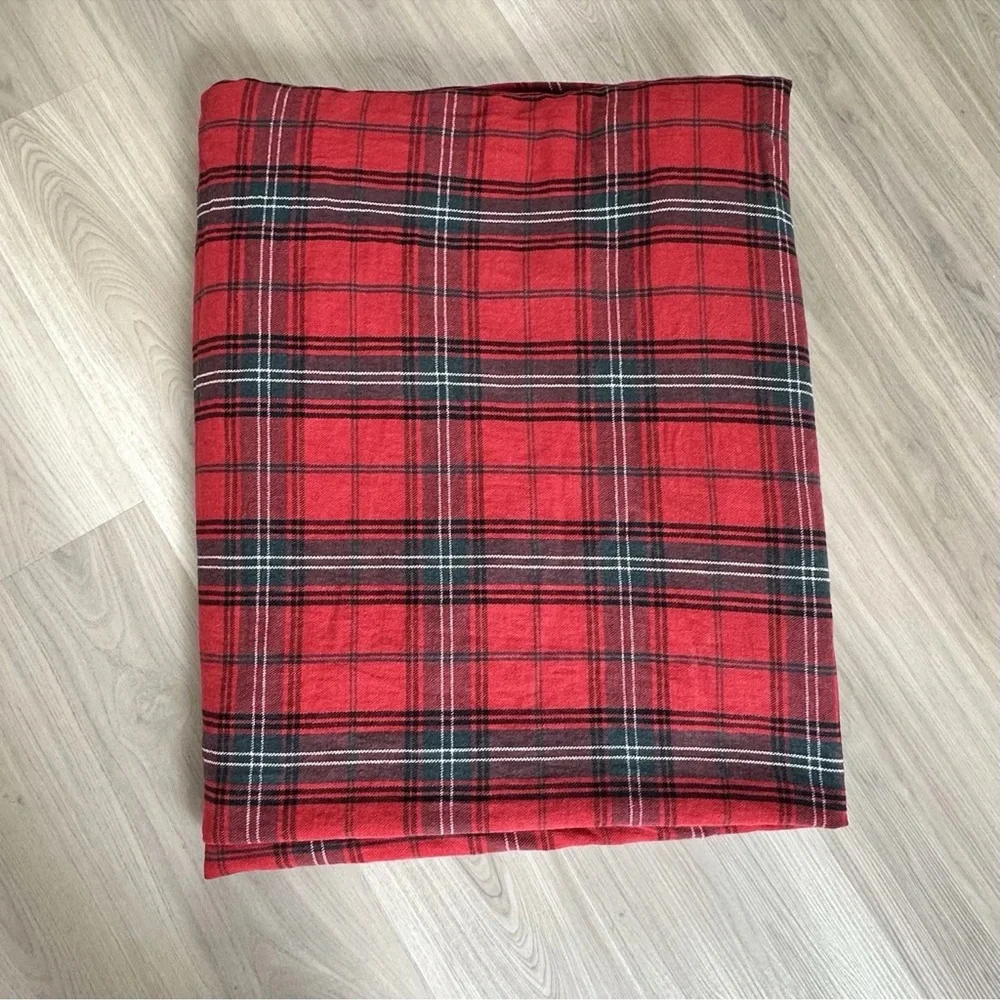 Williams Sonoma Linen Blend Duvet King Size Red Tartan Plaid NO INSERT